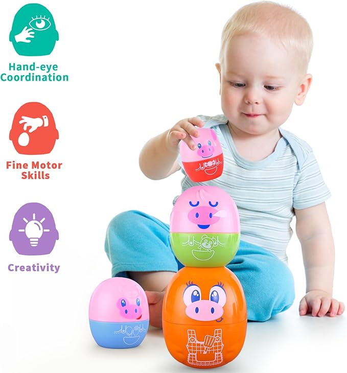 Piggy Toddler Stacking Nesting Toys for Toddlers 1-3, 8PCS Pig Eggs Matching Game STEM Preschool Learning Sensory Nesting Dolls Animals Baby Bath Toys Gift for 6 Months+
