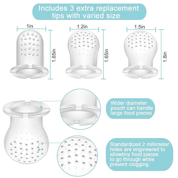 PandaEar 3 Pack Baby Fruit & Food Feeder Pacifier, Silicone Feeder Pacifier with 3 Sizes Pouches for Babies Toddlers Infants Kids