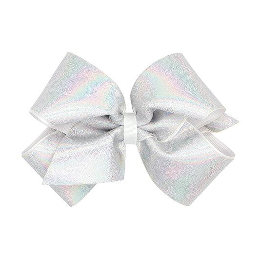 Wee Ones Girls Mirror Dot and Grosgrain Overlay Hair Bow, White