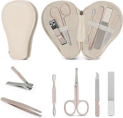 haakaa Baby Nail Clippers, 6-in-1 Baby Nail Care Kit with PU Storage Case, Nail Scissor, Cuticle Pusher, 2 Nail Files, Nail Clipper & Tweezer, Baby Manicure Set for Babies, White