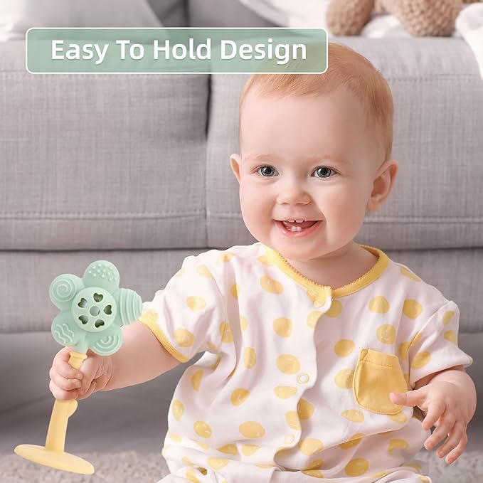 Baby Teething Toys for Babies 0-6 Months, 2-in-1 Rattle and Teether Toy