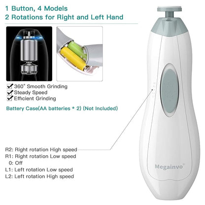 Baby Nail Trimmer Electric Baby Nail File with LED Light 10 Grinding Heads Baby Nail Clippers Safe Quiet Nail Care Kit for Newborn Toddler Kids Toes Fingernails Battery Operated (Not Included) - Grey