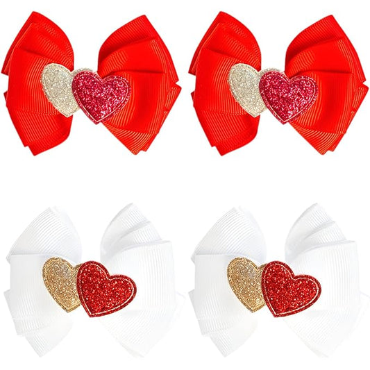 4 Pcs Valentine's Day Hair Clips Heart Bow Hair Accessories