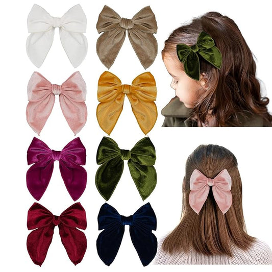 Velvet 5 Inch Swallowtail Fable Hair Bow Alligator Hair Clips 8Pcs for