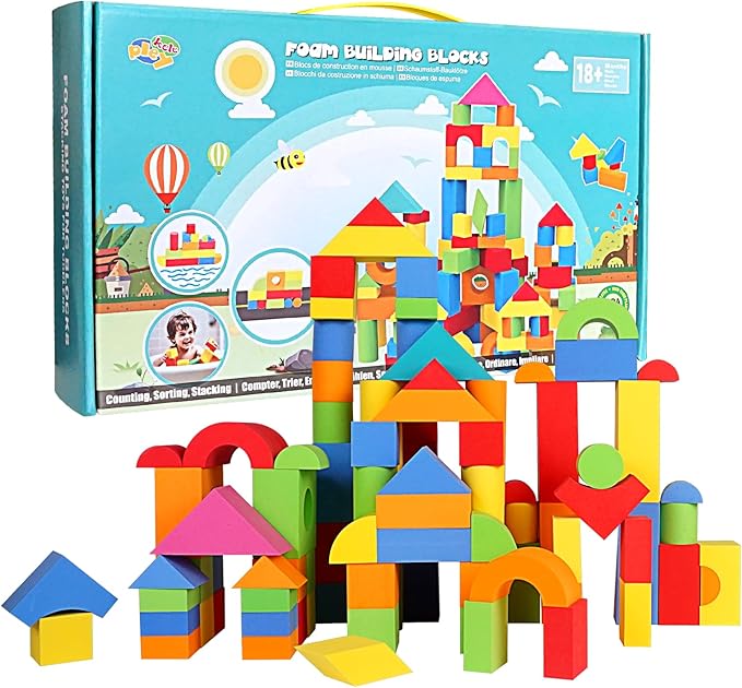 Soft Building Blocks for Toddlers 2-4, 94PCS Foam Stacking Blocks Toys 18+ Months
