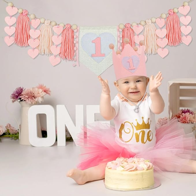 1st Birthday Decorations for Girl High Chair Banner with Crown