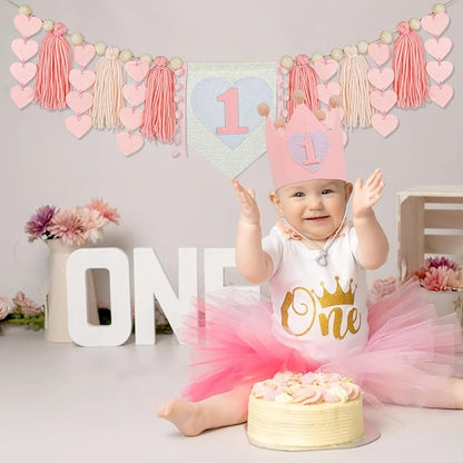 1st Birthday Decorations for Girl High Chair Banner with Crown