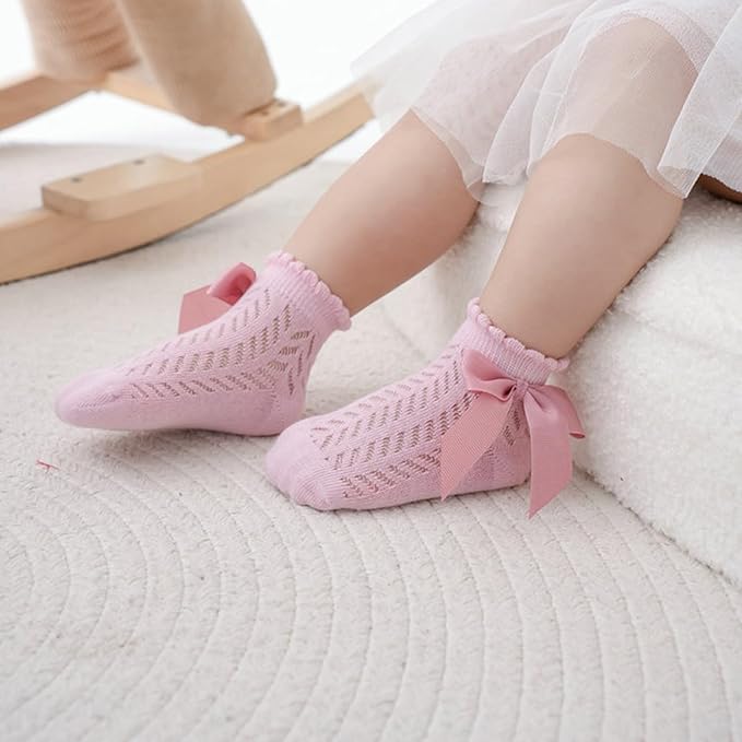 Baby Girls' Socks Toddler Ankle Socks Infant Princess Bow Mesh 5 Pairs