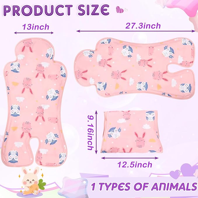 Pinkunn Gel Car Seat Baby Cooling Pad for Summer Breathable Stroller Cooler Pad Multifunctional Carseat Cooling Mat for Baby Child Dining Chair Safety Seat Stroller(Pink,Rabbit)