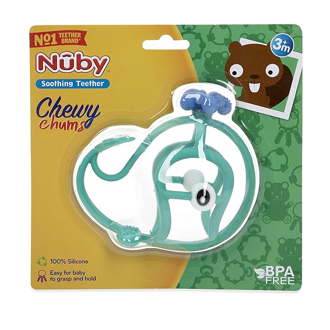 Nuby Chewy Chums All Silicone Soothing Teether, Whale - 3M+
