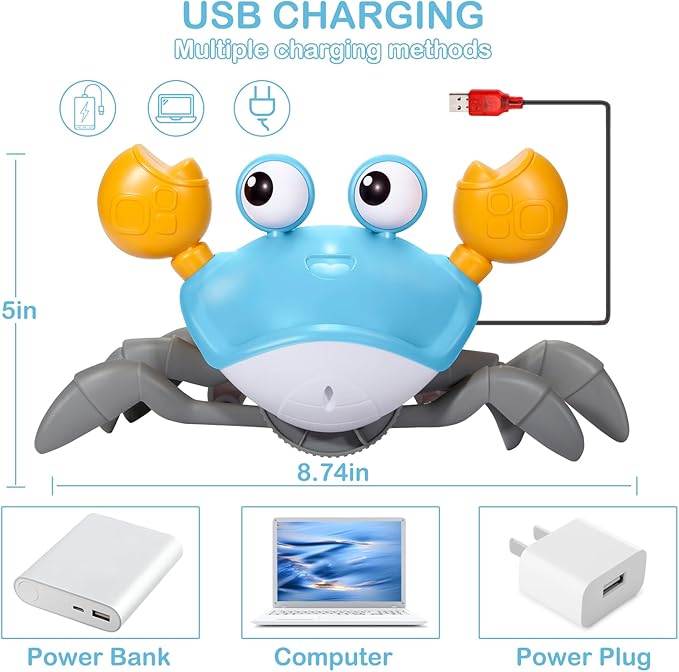 Crawling Crab Baby Toy-Gifts Infant Tummy Time Toys Build in 0-6 6-12 1-3 4+
