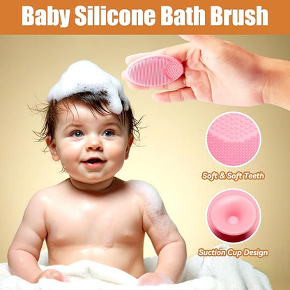 Wooden Baby Hair Brush and Comb Set, 3Pcs Natural Soft Goat Bristles Brush Cradle Cap Comb Baby Shower Scrubber Perfect Scalp Grooming Product for Newborn, Toddler, Infant (Pink)
