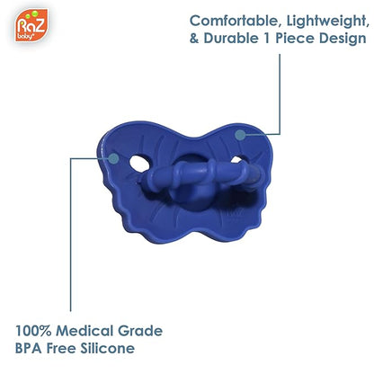 RaZbaby RaZzies Pacifier 4-Pack for Newborns &Infants 0m+ - Natural Nipple Shaped BPA Free Medical Grade Silicone 1 Piece