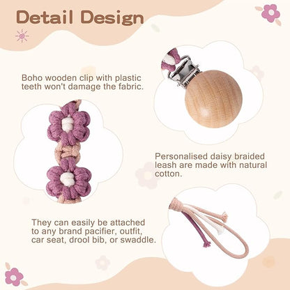 Clip for Boys Girls Floral Daisy Macrame Paci Clip Pacifier