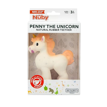 Nuby Penny The Unicorn Super Soft Teether Toy with Squeaker, 100% Natural
