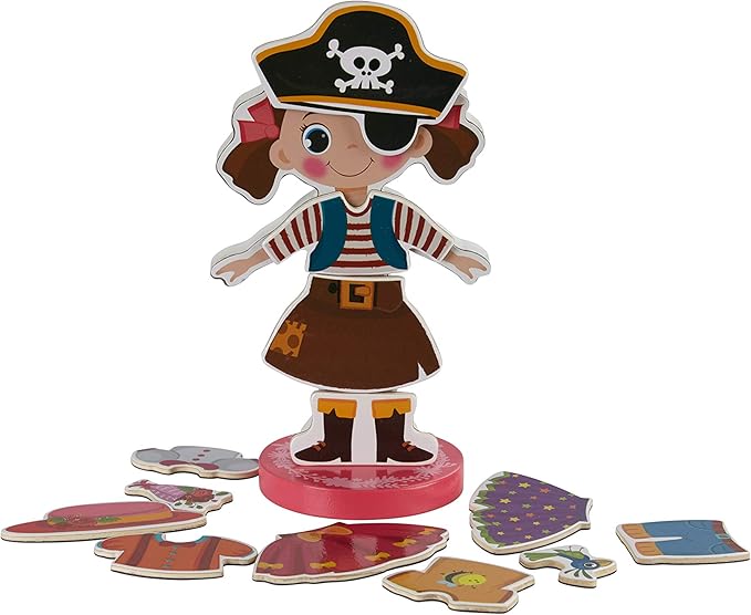 Magnetic Wooden Dress-Up Dolls Toy | Pretend Play Set Includes: 1 Wood Doll with 30 Assorted Costume Dress Ideas 3+