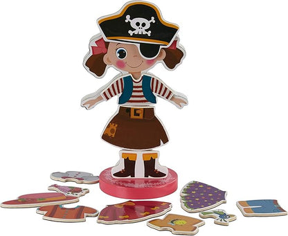 Magnetic Wooden Dress-Up Dolls Toy | Pretend Play Set Includes: 1 Wood Doll with 30 Assorted Costume Dress Ideas 3+