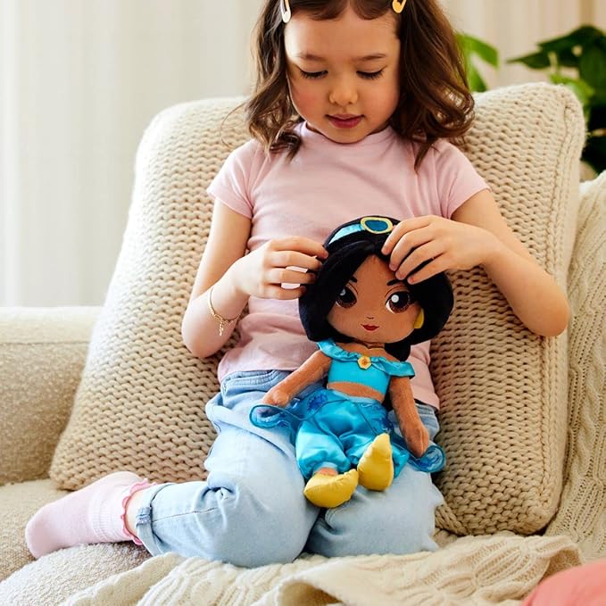 Disney Store Official Princess Plush Doll (Jasmine from Aladdin) Medium 14 Inches, Princess Dolls with Embroidered Features