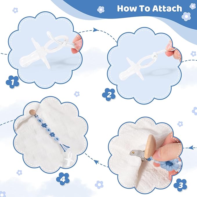 Pacifier Clip for Boys Girls Floral Daisy Macrame Baby Paci (1pack:Blue Daisy