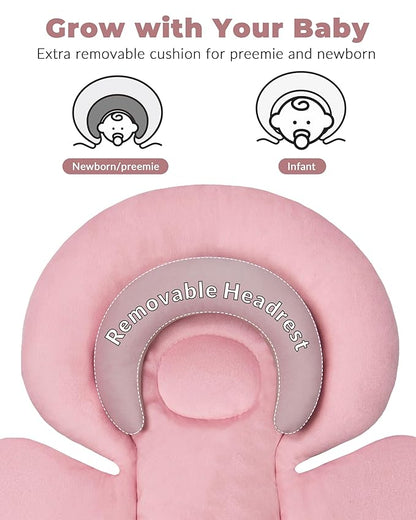 Infant Car Seat Insert with Extra Cushion for Preemie to Infants, Reversible Newborn Carseat Insert Head Support, Fits for Stroller, Baby Swing, Rocker, Bassinets, Pushchair (Pink)