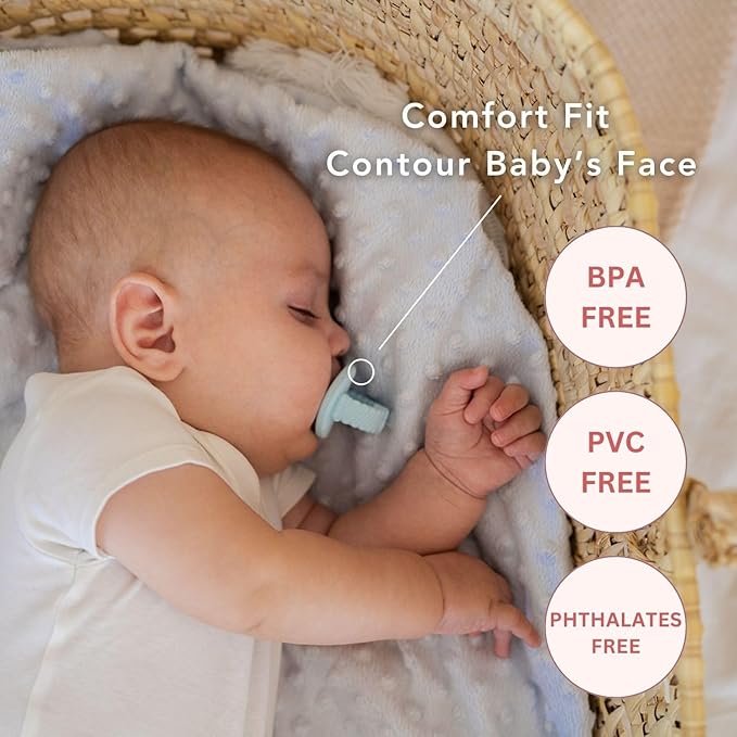 NatureBond Baby Pacifier Soother Silicone Binky Newborn Teether Pacifiers 2 in 1, Curved for Comfort | Hygiene Cover (0-6 Months
