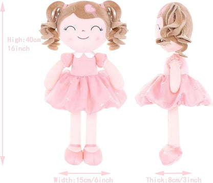 Gloveleya Baby Doll Baby Toys Gifts Plush Curly Kids Toys 2-4 Toddler 16" Pink