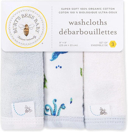Burt's Bees Baby Infant Washcloths, 100% Organic Cotton 3 Pack