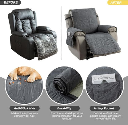 100% Waterproof Recliner Chair Cover, Recliner Chair Covers for Reclining Chair, Non-Slip Fabric Recliner Couch Cover for Living Room, for Pets Kids Protector, Washable (Dark Gray, 23"Recliner Chair)
