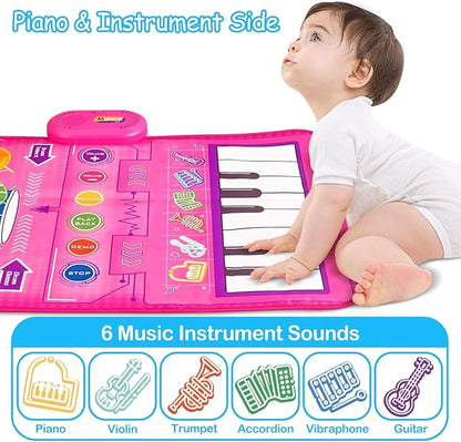 1 2 3 Year Old Girl Birthday Gift Toys, 2 in 1 Musical Toys for Toddlers 1-3 Piano Keyboard & Drum Mat with 2 Drum Sticks Toddler Toys Age 1-2 1 Year 2 Year