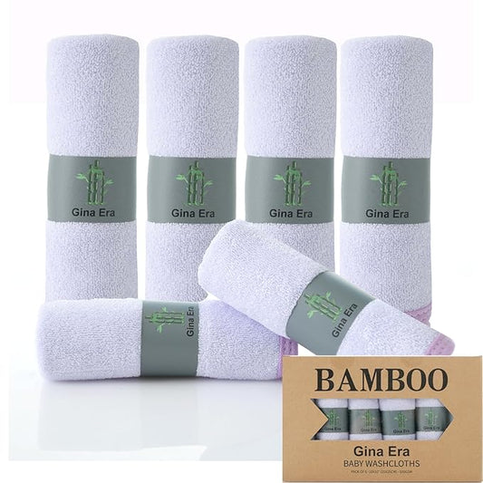 Gina Era Baby Washcloths, Rayon Derived from Bamboo - 2 Layer Soft & Absorbent & Hypoallergenic Newborn Bath Face Towel 10 x 10 Inch