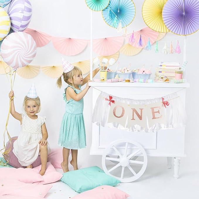 Rose Gold Blush White Highchair Banner, 1st Birthday High Chair Banner