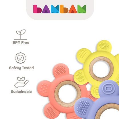 BAMBAM Baby Premium Silicone Teething Ring Toy ??100% BPA Free, Child Safety Tested 0-6, 3-6 6-12 Months