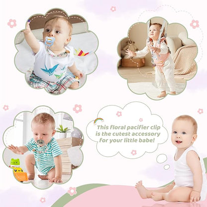 Pacifier Clip for Boys Girls Floral Daisy Macrame Baby Paci (2pack:Pink &