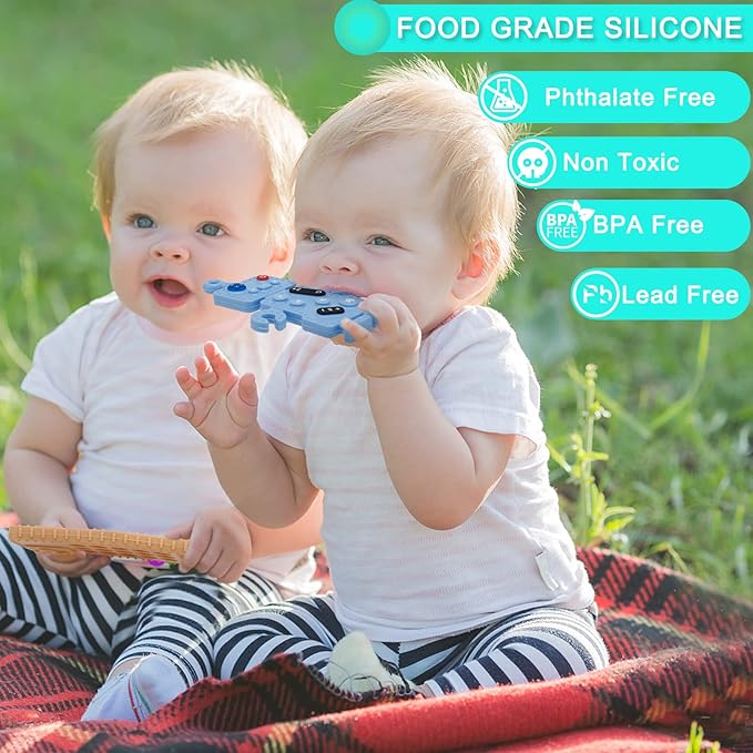 Vasdoo 2 Pack Silicone Teething Toys for Infants and Toddlers,Teething Relief Chew Toys for Babies Boys Girls 0-6 Months 6-12 Months