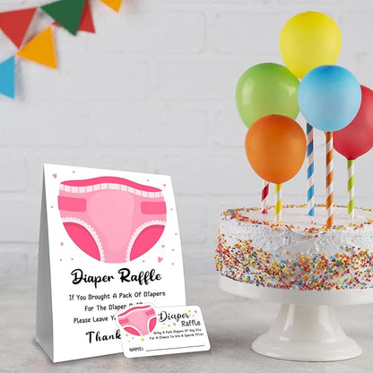 Diaper Raffle Baby Shower Game - Pink Diapers Insert Ticket -girl Baby Shower Game (1 Sign 50 Cards)