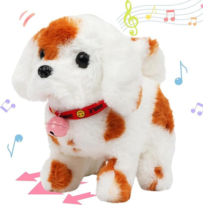 Hopearl Walking Dog with Bell Interactive Electronic Pet Plush Toy Puppy Woof and Moving Animated Nodding Head Gifts for Toddlers Birthday, Brown 7''