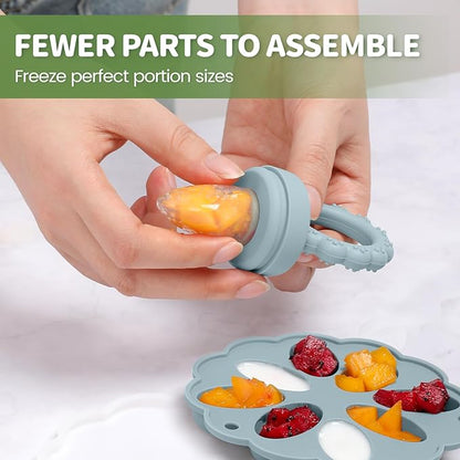 Baby Fruit Feeder with Mini Freezer Tray, 2 Pack Silicone Baby Food Feeder for Batch Prep 2 Extra
