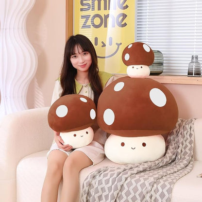 Kawaii Plush Mushroom Toy Pillow, Cute Plushies Mushroom Doll Gift for Kids(Brown 23cm/9in)