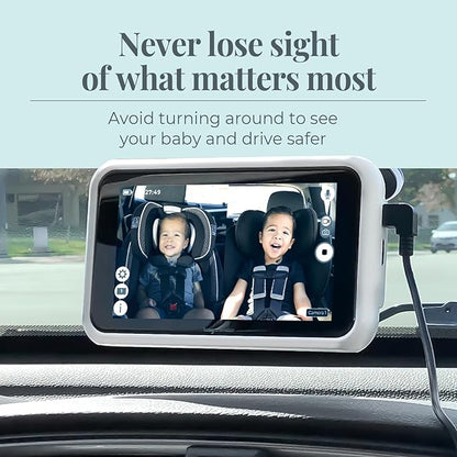 Tiny Traveler Baby Car Camera for 2 Kids, 5” Touch Screen Baby Car Monitor, No WiFi Baby Camera for Car Home Travel Roadtrip – Rear-Facing Car Seat Monitor Night Vision Baby Reminder Alert - Black