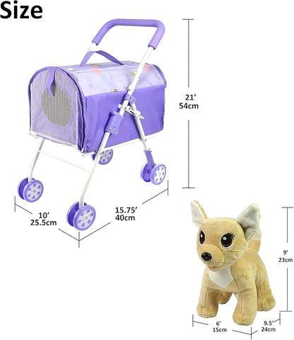 ANIVIA Pet Stroller and Accessories for Kids Ages 3 to 7 Year Olds, Dog Toy for Toddlers 2 Pieces 1 Pet