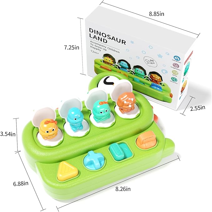 Interactive Pop Dinosaur Up Pals Baby Toy - Learning Infant Toy for Sorting Colors 18+ Months