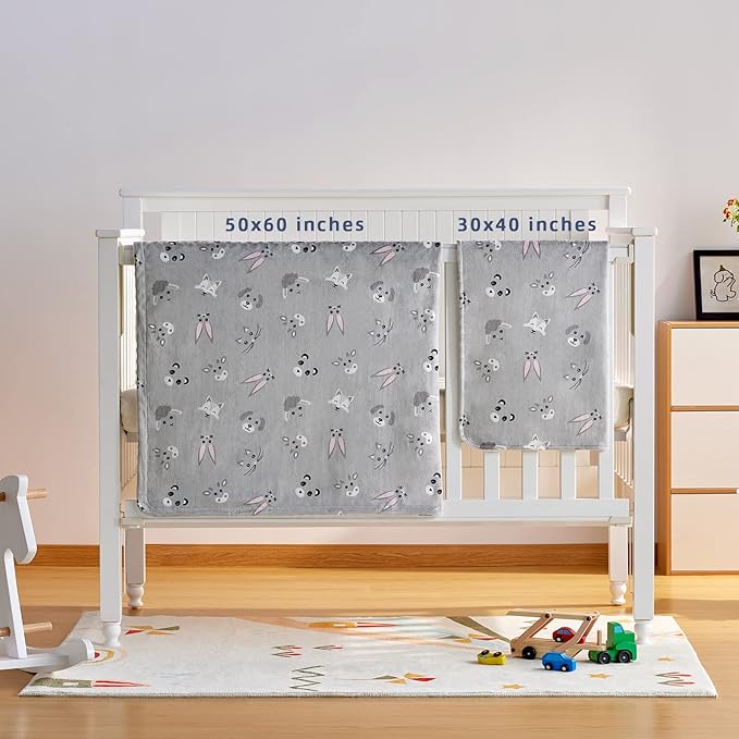 DaysU Silky Micro Soft Plush Baby Blankets Unisex with Print Animal Pattern and Soothing Raised Dots, Double Layer Bed Throws for Baby Crib 30x40 Inches