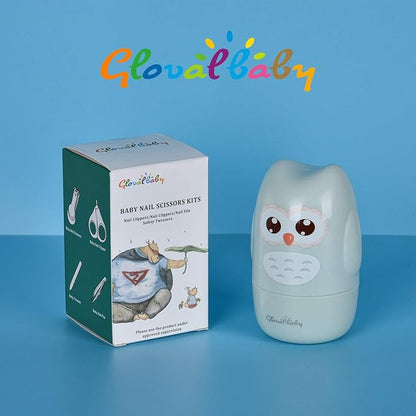 Baby Nail Kit, Baby Manicure Kit and Pedicure with Cute Owl Shape Case. Baby Nail Clipper, Scissor, Nail File & Tweezer for Newborn, Infant & Toddler, Mothers Day Gifts(Green)
