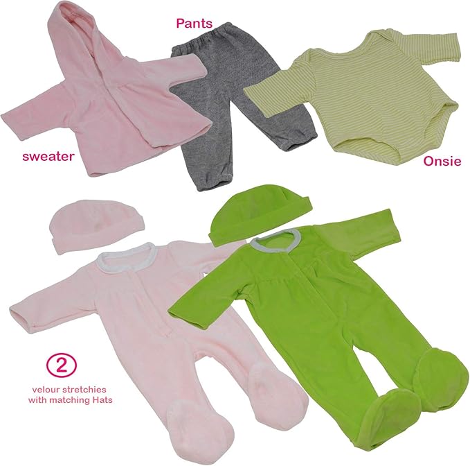 Baby Doll Clothes New Born Baby Doll Outfits for 14 15 and 16 inch Dolls Includes Doll Accessories Bottle, Pacifier