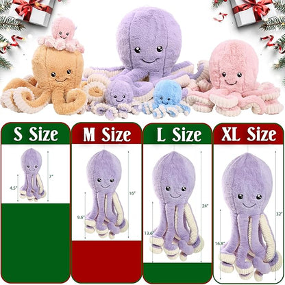 DENTRUN Octopus Stuffed Animals, Giant Octopus Plush Doll Play Toys for Kids Girls Boys Adults Birthday Xmas Halloween Present Stuffed Sea Animals Plushie 7/16/24/32 Inches, 5 Colors