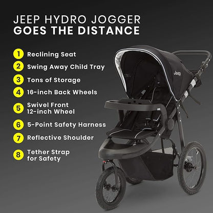 Jeep Hydro Sport Plus Jogger by Delta Children, Includes Car Seat Adapter, Black, Neoprene, Leather