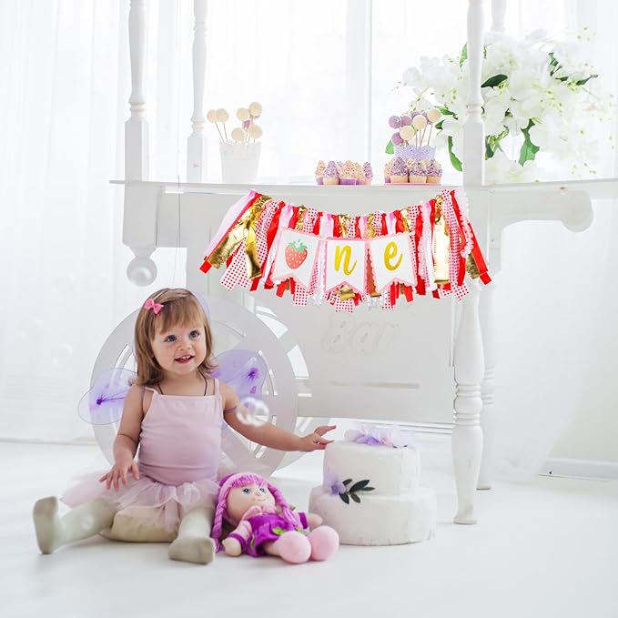Strawberry Highchair Banner-1st Birthday Decoration,Sweet One Birthday Party Supplies for Girl Shower 1st Birthday