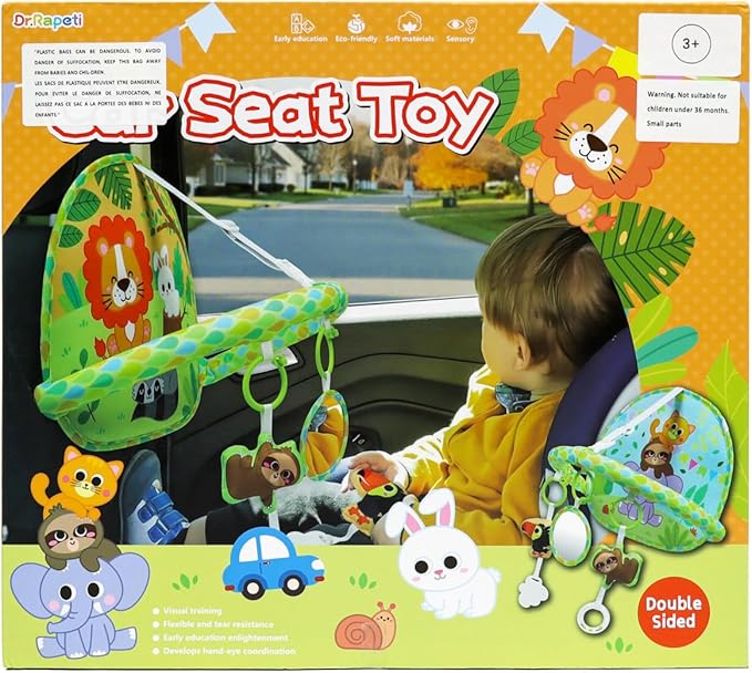 Dr.Rapeti Baby Car Seat Toy for Travel Rear Facing Double Sided Baby Travel Activity Car Seat Entertainment Toy Easy Drive Gift for Newborn Baby Infant 0-12 Month