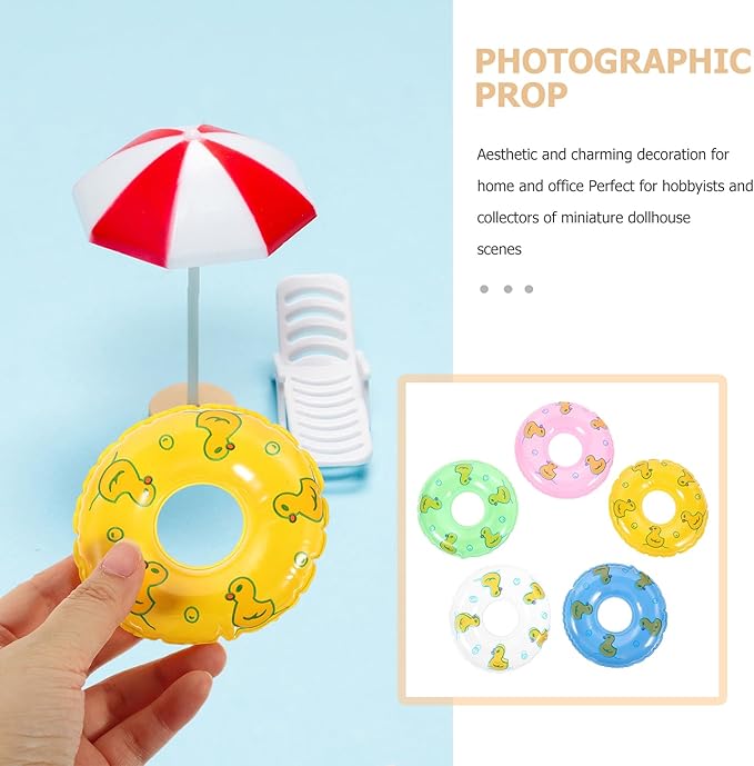 Gadpiparty 5Pcs Mini Swimming Rings Dollhouse Pattern Swim Rings Dolls