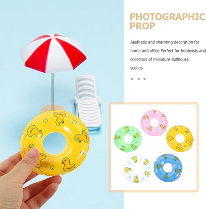 Gadpiparty 5Pcs Mini Swimming Rings Dollhouse Pattern Swim Rings Dolls
